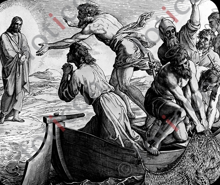 Jesus erscheint am See Genezareth | Jesus appears at the Sea of ??Galilee - Foto foticon-simon-043-sw-054.jpg | foticon.de - Bilddatenbank für Motive aus Geschichte und Kultur